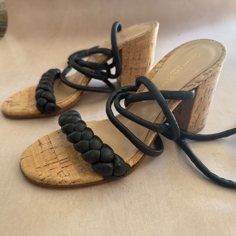 Gianvitto Rossi cork and black leather lace up sandals